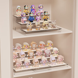 Jokooan blind box storage rack trendy toy figure ladder rack desktop star bubble mart ornaments transparent pull-out display box milky white (telescopic expansion ladder display anti-slip rubber mat)