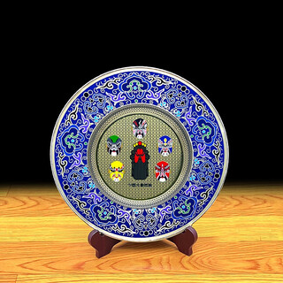 隆长安北京景泰蓝掐丝珐琅办公室摆件中国特色礼品送老外出国礼品定制 京剧脸谱【十寸蓝-无框】