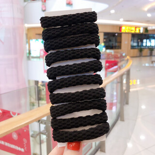 Manfuyu bold high-elastic threaded hair band korean style simple hair tie towel ring headband for women without seams and no damage to the hair rubber band mesh black (10 pieces)