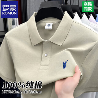 Romon 100% cotton high-end short-sleeved t-shirt men's summer embroidered polo lapel shirt business dad half-sleeved t-shirt 5372 mint green 100% cotton l recommended 120-140jin jin equals 0.5 kg