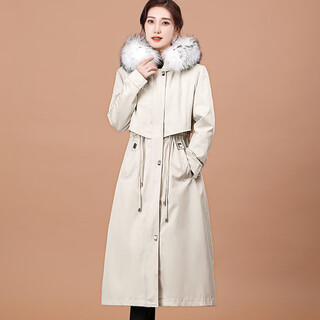 Austrian pagoda women's coat long rex rabbit fur liner removable jacket mxg2105 beige m
