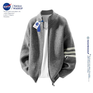 Nasawassup official trendy brand co-branded sweater men's autumn and winter retro stand-up collar striped cardigan zipper contrasting color men's sweater worsted gray xl (recommended 130-150jin jin equals 0.5 kg)