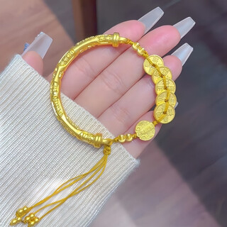 Dr-flvvs fat donglai same style gold-clad silver bracelet gold-clad silver five emperors coin half bracelet five-way god of wealth braided rope bracelet for women five-way god of wealth half bracelet gold-filled 2 grams