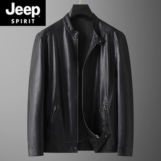 Jeep spirit jeep plus size men's motorcycle leather jacket spring and autumn trendy fat man loose stand collar soft leather jacket 58962 7xl recommended 260-280jin jin is equal to 0.5 kg