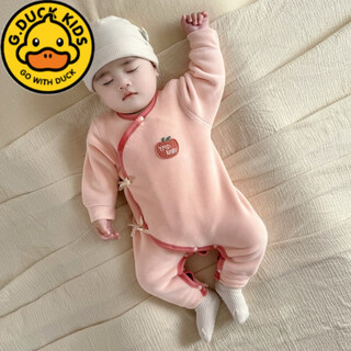 G.duck baby clothes newborn thickened jumpsuit winter warm velvet warm robe baby belly protective postpartum clothing winter pink double layer belly protective warm velvet robe 52cm recommended age 0-1 month