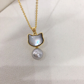 Hao chuang 2025 freshwater pendant seashell black cat white cat pendant jewelry clavicle chain necklace for friends black