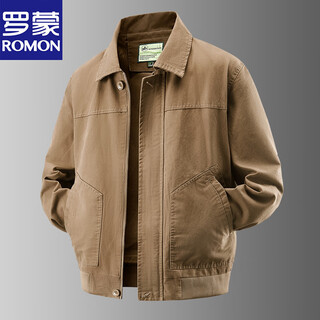 Romon 2025 spring and autumn dad casual jacket men's korean style business high-quality handsome loose middle-aged lapel trendy jacket brown 2xl