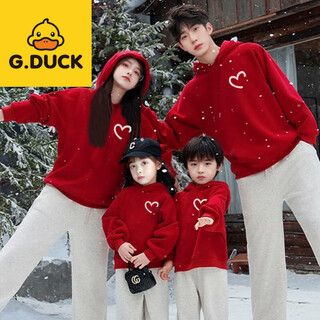 G.duck little yellow duck chinese style parent-child outfit family portrait 2026 year of the horse spring and autumn outfit three-person family sports sweatshirt red hooded (spring and autumn style) 165 adult s