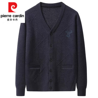 Pierre cardin wool sweater men's cardigan v-neck spring and autumn thin coat new middle-aged and elderly dad winter top dark gray m 165