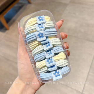Manfuyu sea salt blue hair band for girls, high-end hair band, cute hair band, high elastic rubber band, durable ponytail headdress, sea salt series, 10 pieces - blue label flowers