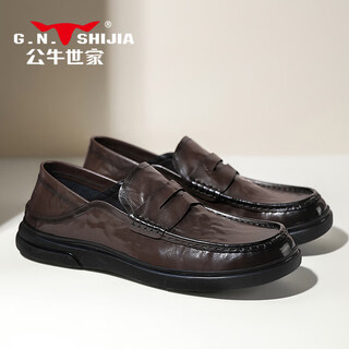 Bull family slip-on men's shoes autumn and winter 2025 new genuine soft leather beanie loafers business casual leather shoes men's brown 42