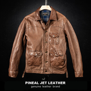 Pjl spring new top layer sheepskin men's ready-to-wear heavy washed retro distressed lapel single leather three pocket hunting suit dark brown s (125jin jin is equal to less than 0.5kg)