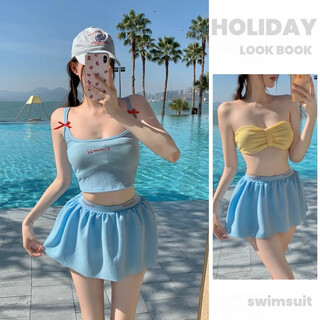 Bangbo new year swimsuit women's bikini vacation split hot spring vacation slim student girl 2025 new three-piece swimsuit three-piece set-sky blue one size suitable 80jin jin is equal to 0.5kg -120jin jin is equal to 0.5kg