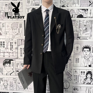 Playboy (playboy) dk uniform blazer men's college style japanese style handsome and versatile student black jk casual suit black with the same badge m