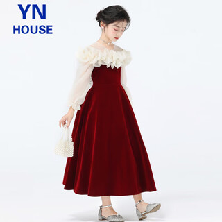 Yinuofang girls dress long skirt children flower girl girl performance clothes red gauze sleeve long skirt 130cm