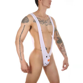 Men's thong cosplay high-cut one-piece thong men's christmas gay underwear snowman cartoon white one size