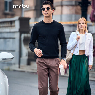 Mr. bu's fashionable collar color blocked autumn wool t machine washable soft men's wool sweater bt11983 piano black l (175)