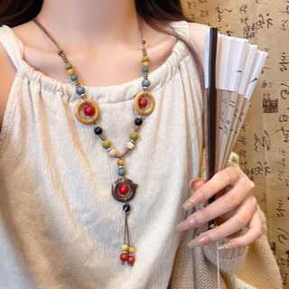 Fan shengyu bohemian style necklace women's ceramic beads new chinese style exotic ethnic style zen style long clothes chain accessories colorful beads yunnan style necklace