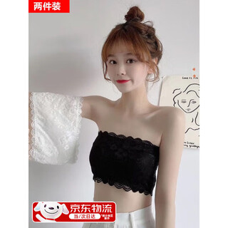 Mingyuegui tube top bra for women, anti-exposure, inner layer, lace, breathable, thin, one piece, strapless, black + white two-piece, one size fits all (suitable for 80-120 jin jin equals 0.5 kg)
