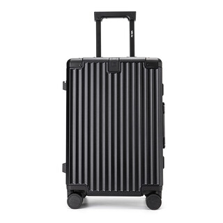Walker shop luggage aluminum frame trolley case women's new men's suitcase universal wheel boarding durable leather case black 26 inches