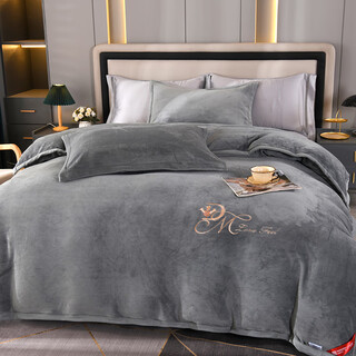Luolai luolai baby velvet quilt cover warm and thickened baby velvet autumn and winter milk velvet quilt cover thickened double bed gray 180cm*210cm