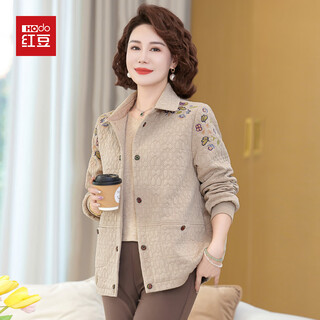 Hongdou middle-aged temperament mother's autumn embroidered jacket, fashionable lapel top, middle-aged and elderly spring and autumn short loose jacket