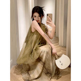 Think more about yu xin chinese dress skirt women's summer 2025 new long skirt halterneck national style xinjiang yunnan grassland wear firefly green smudged halterneck dress one size fits all recommended 80-130jin jin equals 0.5 kg