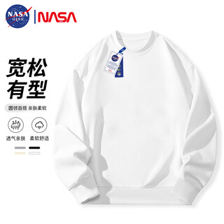 Nasa giss round neck sweatshirt men's solid color basic top couple style versatile long-sleeved t-shirt white round neck regular l