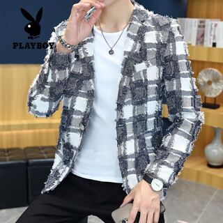 Playboy (playboy) suit jacket men's spring and autumn hairstylist slim nightclub handsome small suit korean style trendy raw edge design top gray l recommended weight 110-125 jin jin equals 0.5 kg