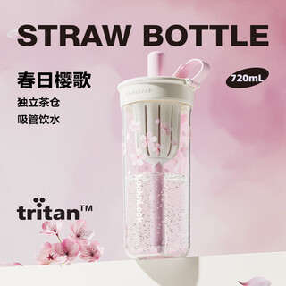 Lock&lock sakura straw milk tea cup summer plastic water cup outdoor portable handle water cup 720ml white