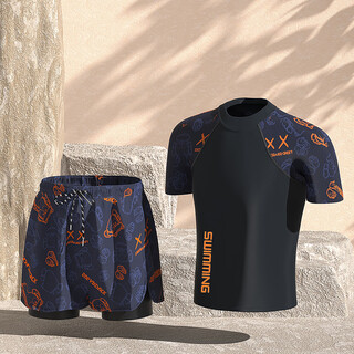 山头林村青少年泳衣12-15岁男 男士泳衣全套装备2025新款式男生成人青少年 橘色小熊套装 L (建议体重95-115斤)