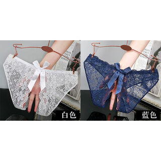 Open-flap sexy women's sexy underwear can be worn outside lace thong summer 1525 white blue confidential delivery m
