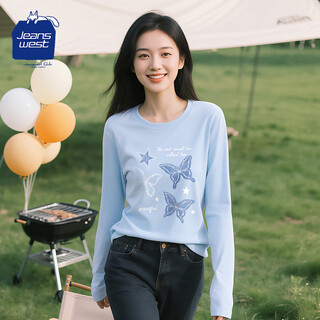 Jeanswest club jeanswest t-shirt for women 2025 new loose fashion spring and autumn long-sleeved women's pure cotton breathable women's top