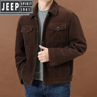 Jeep spirit tough guy corduroy jacket 2023 autumn and winter men's lapel loose casual retro workwear jacket trendy brown 2116 spring and autumn model m recommended 110jin jin is equal to within 0.5kg
