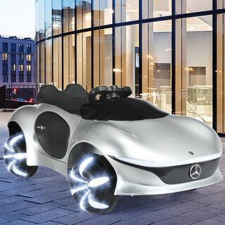 Chichengtong children's electric four-wheeled toy car electric car first birthday gift can sit on people, painted silver oversized 12v14 battery four-wheel drive leather seat wheel light