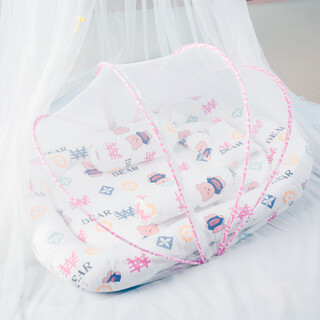 Aiboduo newborn baby mosquito net anti-mosquito cover bed fence portable removable baby foldable bb anti-accidental pressure bed five-piece set bear mattress + mosquito net + pillow + comfort column