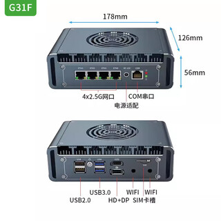 倍控J6412软路由工控机N100J5005N300迷你电脑ROS防火墙linux服务器esxi虚拟机12代4网卡6网卡2.5G G31F-N100六网DDR5 16内存512固态