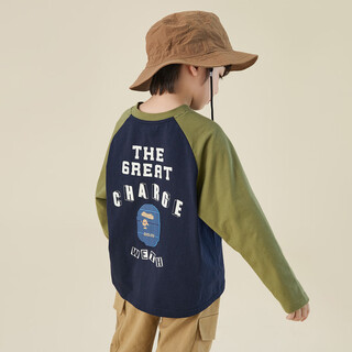 多多家2025春秋款|男童撞色插肩袖T恤儿童亲肤吸汗长袖中大童纯棉上衣