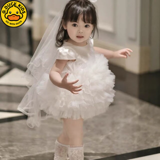 G.duck children's first birthday dress 2025 new super fairy and cute princess dress girls princess dress summer white + veil 80
