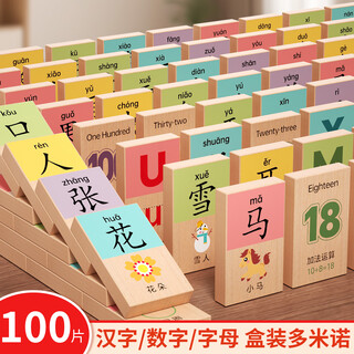 Fuhaier 100 pieces of domino building blocks to recognize numbers and literacy for boys and girls, children's early education educational toys birthday gift
