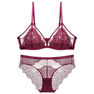 Victoria's secret sexy secret french sexy lace underwear women's small breast push-up no wire black bra set red set s (applicable to 32/70ab)