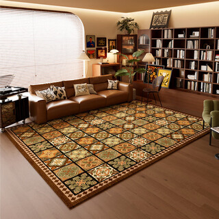 Muni high-end living room carpet, antique style, new retro coffee table carpet, sofa floor mat, stain-resistant bedroom bedside blanket, no-wash square pattern living room carpet 140*200cm