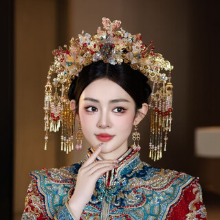 Dyai bridal headdress chinese style ancient style phoenix crown with large tassels front and rear crown wedding xiuhe gorgeous wedding hair accessories headdress set myq20