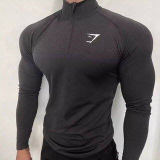 2025 new fitness men's thin casual sports top shark seamless slim fit quick-drying stretch long sleeve t-shirt black l recommended 140-160jin jin equals 0.5 kg