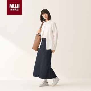 Muji women's cotton washed oxford button collar long sleeve shirt white m