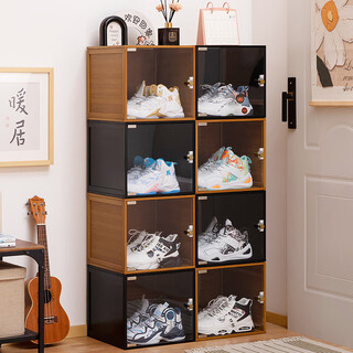 Trojan shoe box shoe storage box artifact transparent acrylic shoe cabinet home doorway for sneakers to save space simple shoe rack free stacking high definition transparent door-black (deepened width 35cm)