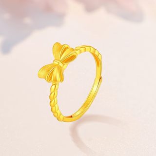 Prodigal heart boutique bow gold ring 18k gold women's foot gold live mouth hemp lace gold ring valentine's day gift opening adjustable 1g
