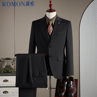 Romon suit+vest+trousers suit suit men's business professional formal suit suit men's black 2xl