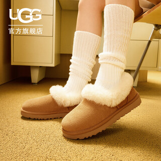 Ugg autumn women's fashionable and comfortable furry circle mouth flat casual loafers lazy fur shoes 1119002 che | maroon 38
