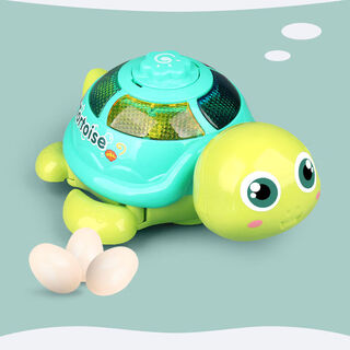 溥畔会下蛋的电动乌龟玩具会走路万向行驶灯光发声音乐小萌龟动物 下蛋萌龟带3颗蛋水蓝色 促销版无电池